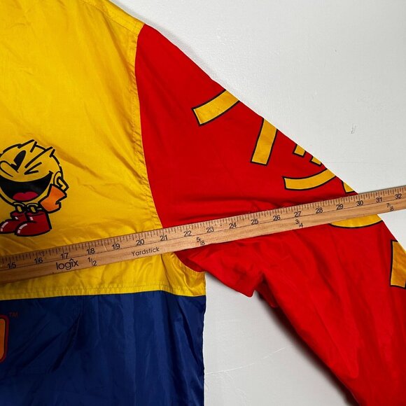 Pac-Man Jacket Mens XL Blue Yellow Color Block Graphic Bandai Namco Windbreaker - Picture 6 of 6